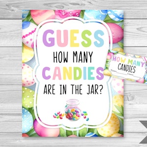Easter Guess How Many Candies Sign and Tickets, Easter Party, Easter Game, Candy Game, Candy Guessing Game, Printable Game, INSTANT DOWNLOAD