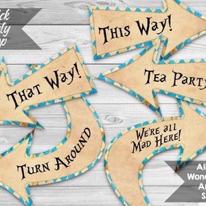 Alice im Wunderland Pfeil Schilder, Tea Party Pfeile, Wonderland Party Schilder, Zeigende Pfeil Dekorationen, This Way, That Way, SOFORTIGER DOWNLOAD
