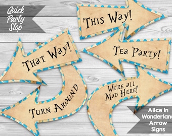 Alice in Wonderland Arrow Signs, Tea Party Arrows, Wonderland Party Signs, Pointing Arrow Decorations, This Way, That Way,  INSTANT DOWNLOAD
