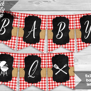 Baby Q Baby Shower Banner, BBQ Baby Shower, Printable Baby Bbq Bunting, Pennant Banner, Summer Barbeque, INSTANT DOWNLOAD