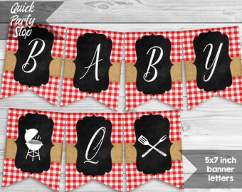 Baby Q Baby Shower Banner, BBQ Baby Shower, Printable Baby Bbq Bunting, Pennant Banner, Summer Barbeque, INSTANT DOWNLOAD
