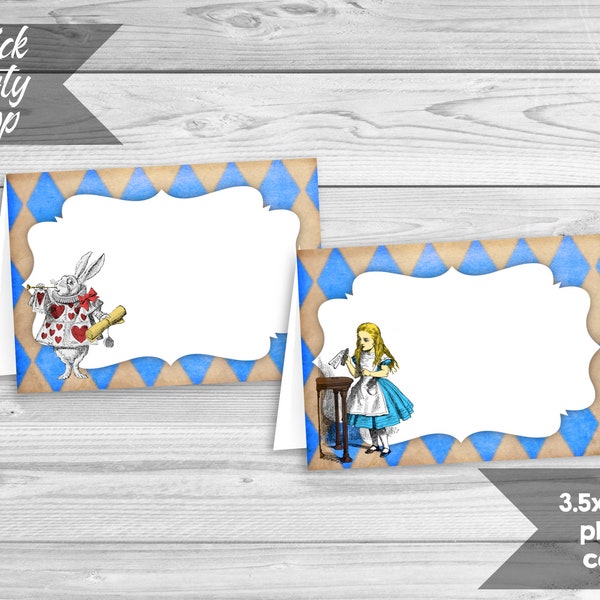 Alice in Wonderland Food Tents, Printable Food Labels, Alice Place Cards, Mad Hatter Buffet Card, Vintage Place Holders,  INSTANT DOWNLOAD