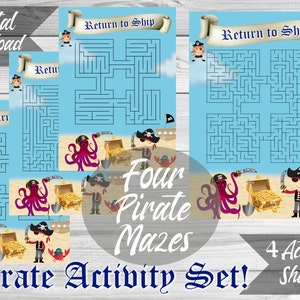 Pirate Party Activity Set! Four Pirate Mazes! Digital Download! Printable Part game!