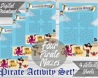 Pirate Party Activity Set! Four Pirate Mazes! Digital Download! Printable Part game!