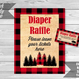 Lumberjack Diaper Raffle Sign and Tickets, Lumberjack Baby Shower ...