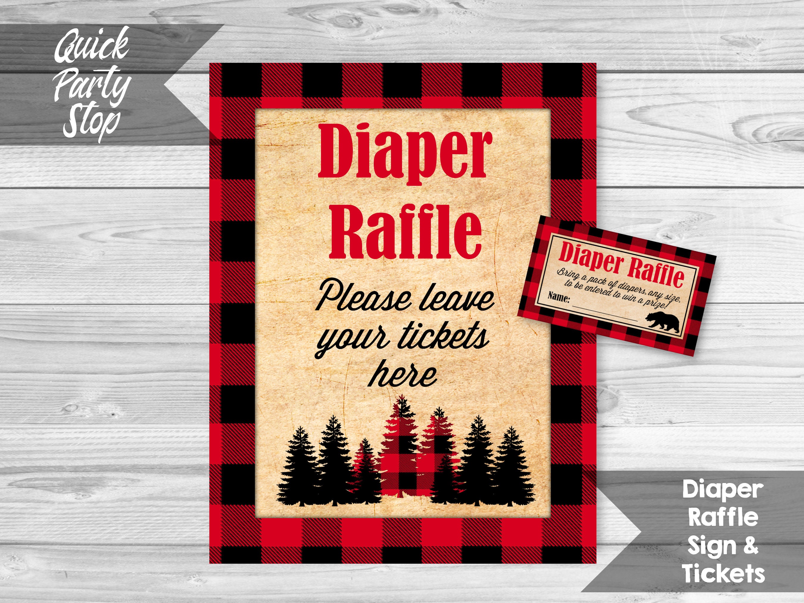 Lumberjack Diaper Raffle Sign and Tickets, Lumberjack Baby Shower ...