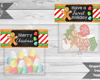 Gingerbread Treat Toppers, Christmas Goody Bag Topper,  Sweet Holiday Topper, Cookie Decorating Printable, Christmas Party, INSTANT DOWNLOAD