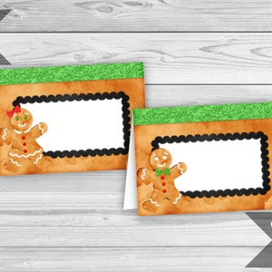 Gingerbread Christmas Editable Food Tents, Gingerbread Cookie food Labels, Christmas Birthday, Cookie Decorating Label, INSTANT DOWNLOAD