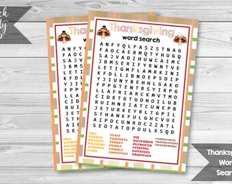Thanksgiving Word Search Game, Harvest Party Printable Game Sheet, Turkey Word Game, Fall Game, INSTANT DOWNLOAD
