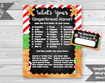 Gingerbread Name Game, What's Your Gingerbread Name, Christmas Party Game, Printable Game Sheet, What's Your Name Game, INSTANT DOWNLOAD