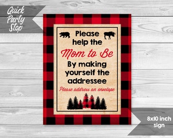 Lumberjack Addressee Sign, Lumberjack Baby Shower, Write Your Address Sign, Plaid Rustic Sign, INSTANT DOWNLOAD