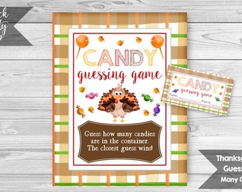 Thanksgiving Guess How Many Candies Sign and Tickets, Harvest Party, Fall Party, Candy Game, Thanksgiving Printable Game, INSTANT DOWNLOAD