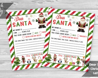 Dear Santa Wish List for Kids, Printable Holiday Wish List, Dear Santa Letter, Letter to Santa, Printable Santa Letter, INSTANT DOWNLOAD