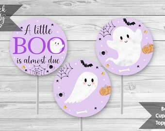 Little Boo Baby Shower Cupcake Toppers, Printable 2 Inch Cupcake Toppers, Party Printables, Halloween Toppers, INSTANT DOWNLOAD