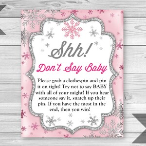 Snowflake Don&#39;t Say Baby Game, Frozen Baby Shower Game Sign, Don&#39;t Say Baby Game, Winter Game Sign, Snowflake Game, INSTANT DOWNLOAD