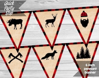 Lumberjack Pennant Banner, Lumberjack Baby Shower, Bunting Banner, Lumberjack birthday Banner, Lumberjack Images, INSTANT DOWNLOAD