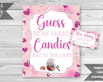 Valentines Day Guess How Many Candies Sign and Tickets, Valentines Party, February 14th Party, Candy Game, Guessing Game, INSTANT DOWNLOAD
