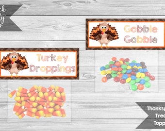 Thanksgiving Treat Toppers, Turkey Toes Goody Bag Topper, Turkey Droppings Topper, Happy Thanksgiving Printable,  INSTANT DOWNLOAD