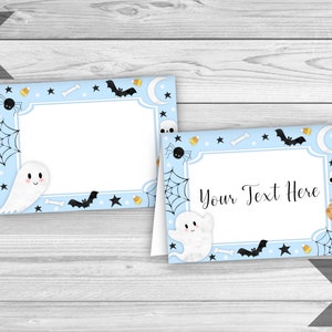 Little Boo Editable Food Tents, Blue Halloween food Labels, Ghost Baby Shower, Little Boo Birthday Party, Spooky Label, INSTANT DOWNLOAD