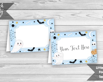 Little Boo Editable Food Tents, Blue Halloween food Labels, Ghost Baby Shower, Little Boo Birthday Party, Spooky Label, INSTANT DOWNLOAD