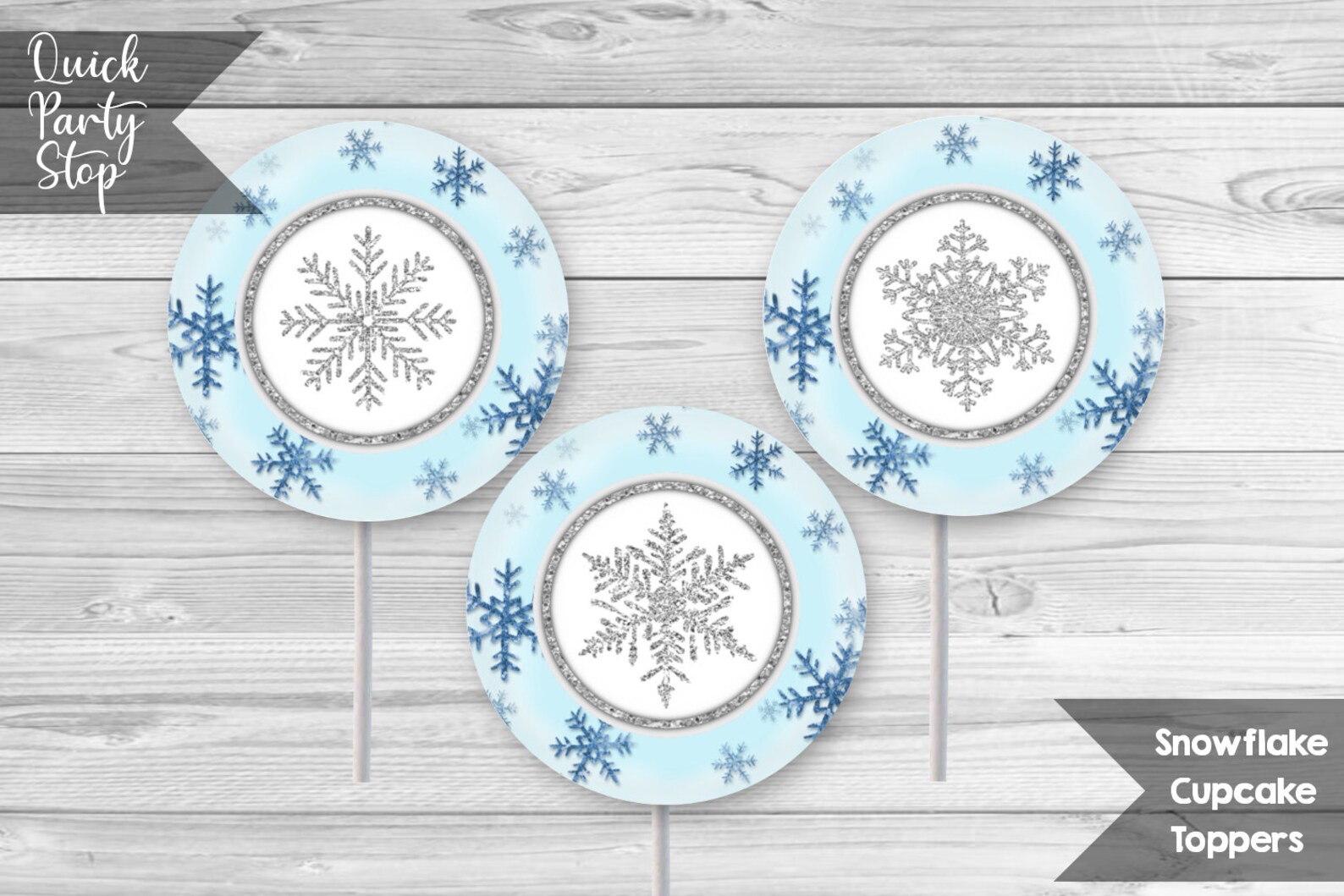 Blue Snowflake Cupcake Toppers, Printable 2 Inch Cupcake Toppers ...