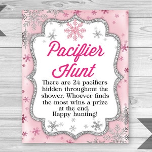 Snowflake Pacifier Hunt Game, Frozen Baby Shower Game Sign, Pacifier Hunt Game, Winter Game Sign, Snowflake Game, INSTANT DOWNLOAD