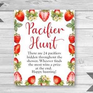 Strawberry Pacifier Hunt Game, Strawberry Baby Shower, Printable Game Sheet, Find the Pacifier Game, Berry Sweet Shower, INSTANT DOWNLOAD