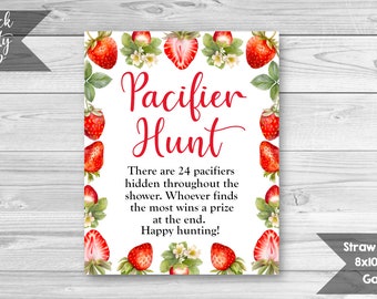 Strawberry Pacifier Hunt Game, Strawberry Baby Shower, Printable Game Sheet, Find the Pacifier Game, Berry Sweet Shower, INSTANT DOWNLOAD