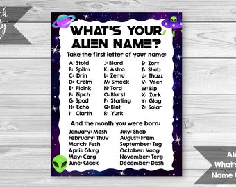 Alien Name Game, Space Birthday Party, Printable Game Sheet, What's Your Name Game, UFO Name Game, Birthday Party Game, INSTANT DOWNLOAD