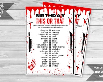 Horror Movie This or That Game, Scary Movie Birthday Party, Printable Game Sheet, This or That Game, Halloween Party, INSTANT DOWNLOAD