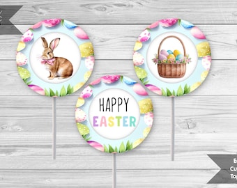 Easter Cupcake Toppers, Printable 2 Inch Cupcake Toppers, Easter Topper Printable, Holiday Toppers, Happy Easter Toppers, INSTANT DOWNLOAD