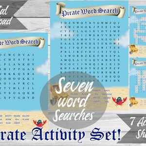 Pirate Party Activity Set! Seven Pirate Word Searches! Digital Download! Printable Part game!