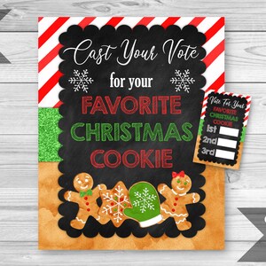 Gingerbread Favorite Christmas Cookie Sign and Tickets, Gingerbread Cookie Party, Christmas Party, Cookie Voting Game, INSTANT DOWNLOAD
