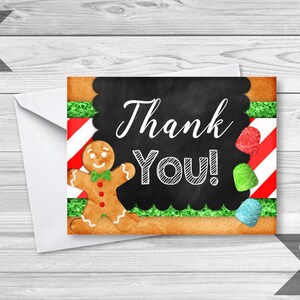 Cartões de agradecimento de pão de gengibre, agradecimento de festa de Natal, aniversário de Natal, decoração de biscoitos para impressão, festa de Natal, DOWNLOAD INSTANTÂNEO