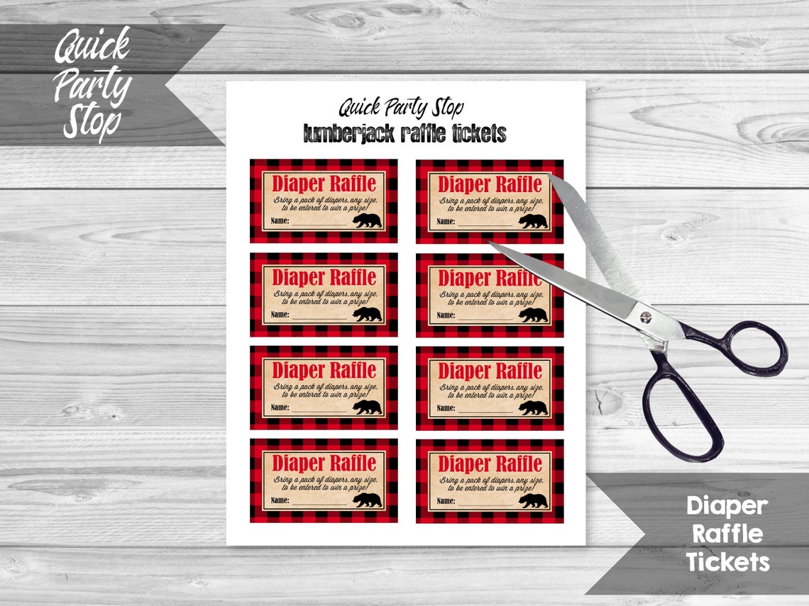 Lumberjack Diaper Raffle Sign and Tickets, Lumberjack Baby Shower ...