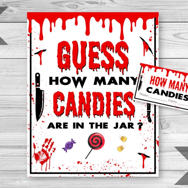 Horror Movie Guess How Many Candies Sign and Tickets, Scary Movie Birthday Party, Halloween Party, Candy Game, INSTANT DOWNLOAD