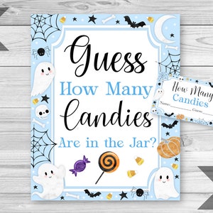 Little Boo Guess How Many Candies Sign and Tickets, Blue Halloween Baby Shower, Ghost Baby Shower, Guessing Game, INSTANT DOWNLOAD