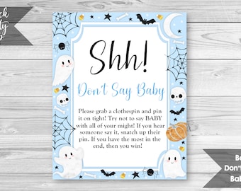 Little Boo Don't Say Baby Game, Blue Halloween Baby Shower Game Sign, Don't Say Baby Game, Halloween Game Sign, INSTANT DOWNLOAD