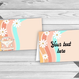 Groovy Birthday Editable Food Tents, Hippie food Labels, 70&#39;s Theme Birthday, Retro Party,  Daisy Buffet Label, INSTANT DOWNLOAD