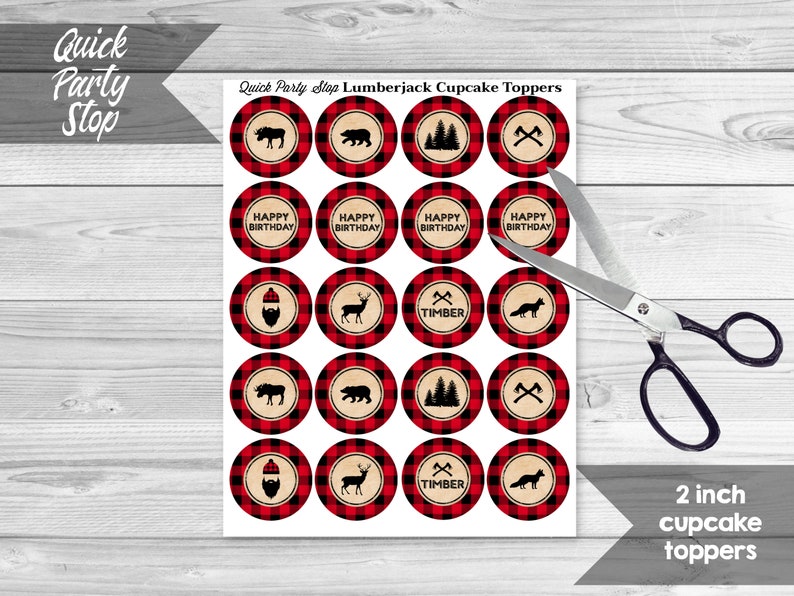 Lumberjack Birthday Cupcake Toppers, Wild One, Printable 2 Inch Cupcake ...