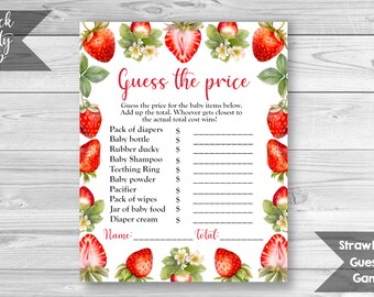 Strawberry Guess the Price Game, Strawberry Baby Shower, Printable Game Sheet,  Price is Right Game, Berry Sweet Shower, INSTANT DOWNLOAD