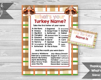Thanksgiving Name Game, What's Your Turkey Name, Harvest Party Game, Printable Game Sheet, What's Your Name Game, INSTANT DOWNLOAD