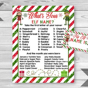Elf Name Game, What&#39;s Your Elf Name, Christmas Party Game, Printable Game Sheet, What&#39;s Your Name Game, Christmas Elf Game, INSTANT DOWNLOAD