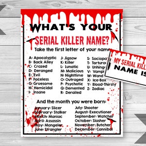 Horror Movie Name Game, Scary Movie Birthday Party, Printable Game Sheet, What&#39;s Your Name Game, Halloween Party Game, INSTANT DOWNLOAD