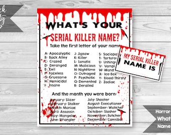 Horrorfilm-Namensspiel, Horrorfilm-Geburtstagsparty, druckbares Spielblatt, Was ist dein Name-Spiel, Halloween-Partyspiel, INSTANT DOWNLOAD