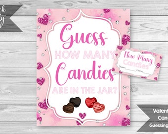 Valentines Day Guess How Many Candies Sign and Tickets, Valentines Party, February 14th Party, Candy Game, Guessing Game, INSTANT DOWNLOAD