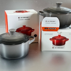 2 Sets Le Creuset Large Cocotte Stoneware Bakeware 14oz Gray Grey Flint Kitchen Bake NWT
