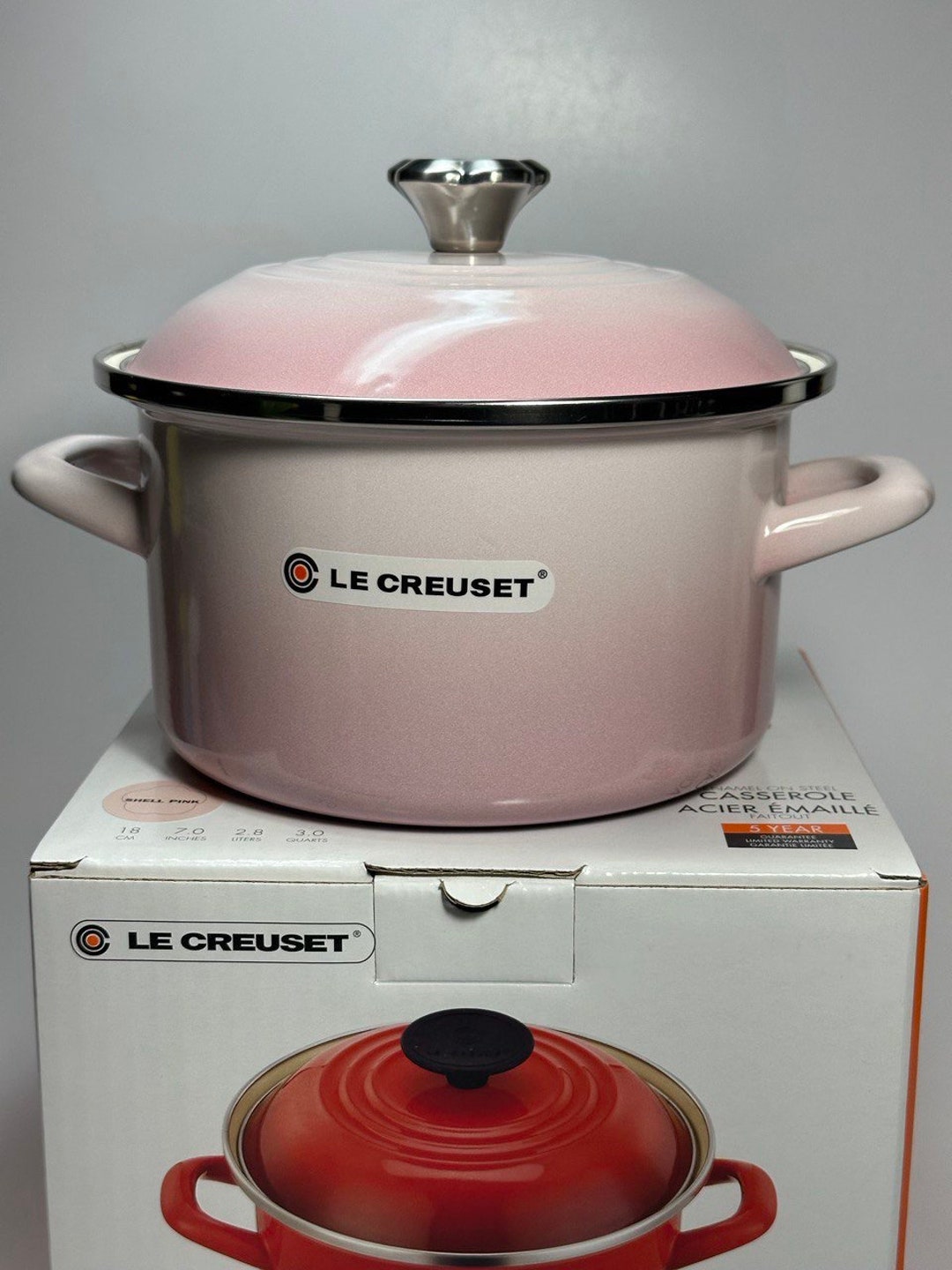 Le Creuset Shell Pink Enameled on Steel Stock Pot 3 Qt / 18 Cm Ombre Pink Stock  Pot Casserole NIB 