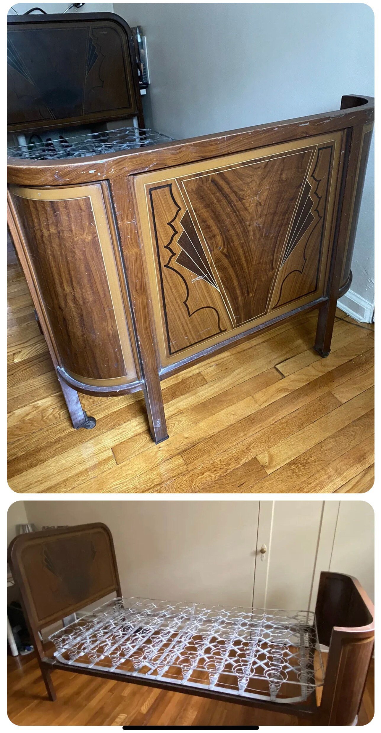 Mid Century Modern MCM Brown Faux Wood Grain Handpainted Twin Size ...