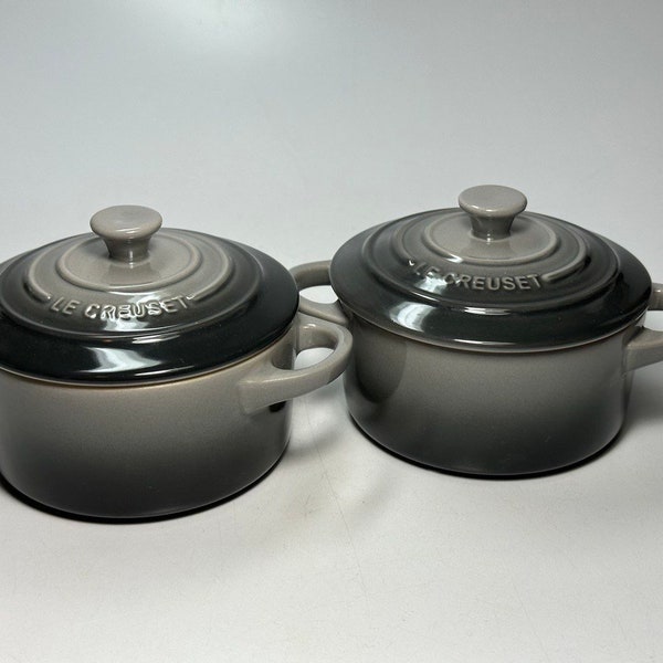 2 Sets Le Creuset Mini Cocotte Stoneware Bakeware Gray Grey Flint  Kitchen Bake NWT